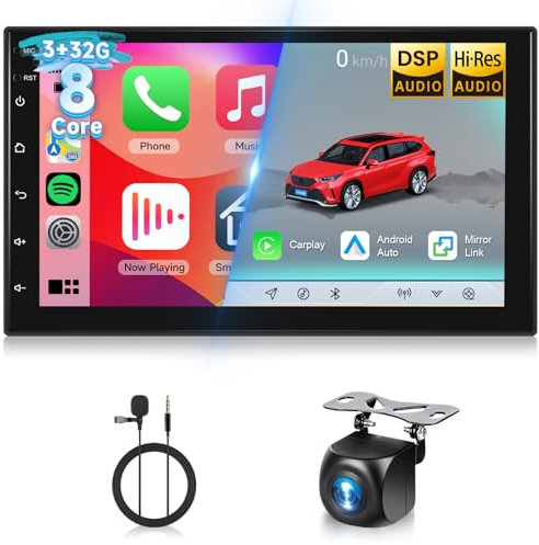 Qualcomm 8 Nucleo 3G+32G Autoradio con Wireless CarPlay & Android Auto, Hodozzy Android 7 Pollici QLED Touchscreen Stereo Auto 2 Din con GPS, Bluetooth 5.1, WiFi, DSP FM/RDS Radio+Telecamera
