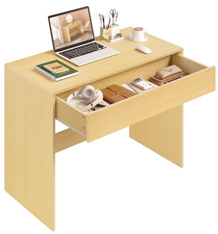 eSituro Schreibtisch Computertisch mit Schubladen 100x50x75 cm, Kleiner Bürotisch, PC Tisch für Kinder & Homeoffice mit Minimalistischem Design, Eiche