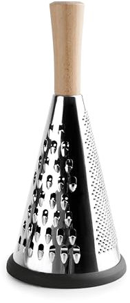 Lacor - 61366 - Râpe conique en acier inoxydable, manche en bois de hêtre, trois types de caillebotis, base antidérapante, 12 cm x 27 cm