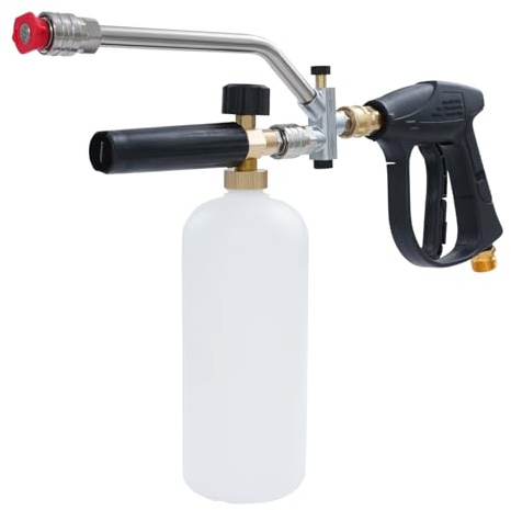 2-i-1 högtryckstvättspistol, 4350 PSI skumspruta med 5 munstycken och flaska, 1 l tryckspruta, skumpistol biltvätt med 1/4 tum snabbkoppling för biltvätt, rengöring