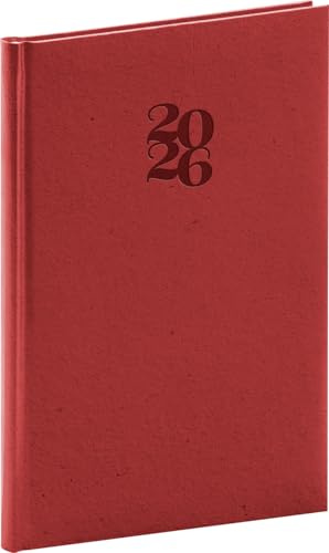 NOTIQUE Agenda 2026 environ A5 (15x21 cm), Calendrier Hebdomadaire & Calendrier Livre avec Couverture Rigide, Signet en Tissu & Anneau pour Stylo, Surface de Papier Écologique Durable (Essenza Cerise)