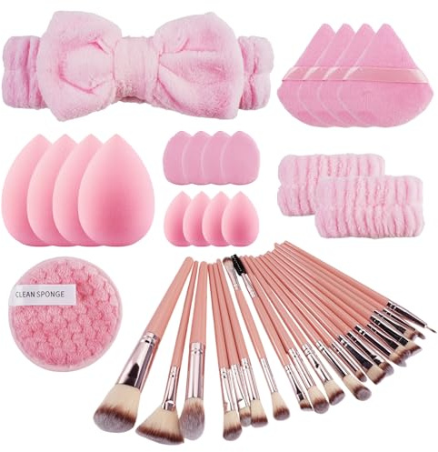 Zykra 40 Pièces Kit Pinceaux Maquillages Professionnel, Multifonctionnel Set Pinceaux Maquillage pour Fond de Teint, Ombre à Paupières, Enlumineur, Contouring, Poudre Et Correcteur (Rose)