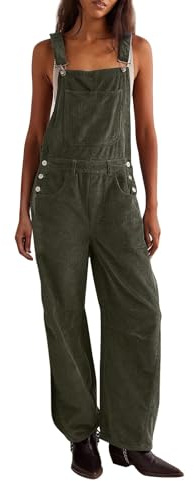 Cord Salopette da donna lunghi – Pantaloni da lavoro con tracolla regolabile a gamba larga, pantaloni in velluto a coste retrò, tuta comoda da Playsuit in tinta unita, pantaloni Dungarees con tasche