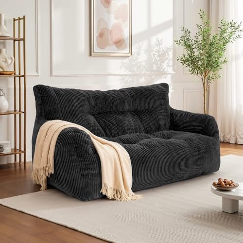 Pamapic sittsäck, sittsäck vuxna med fyllning, dubbel loungefåtölj med bärbart handtag, modern ergonomisk beanbag, inomhus sittsäcksstol för vardagsrum, sovrum, lekrum, svart