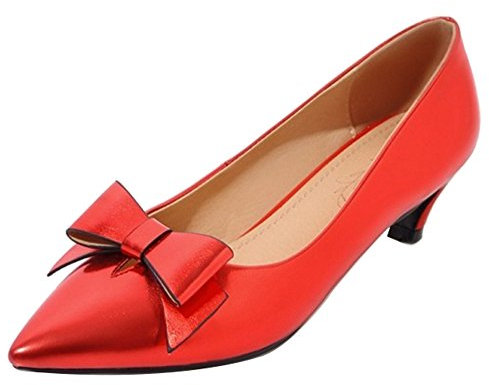 CuteFlats Court Shoes with Kitten Heel and Pointed Toe Casual Shoes for Fashion Women Red