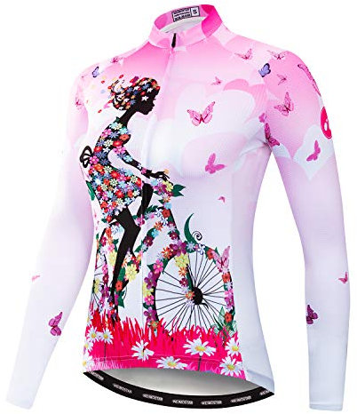 Damen Radtrikot Langarm Fahrradjacke Biking Shirt Fahrradbekleidung, Mädchen Reiten, X-Groß