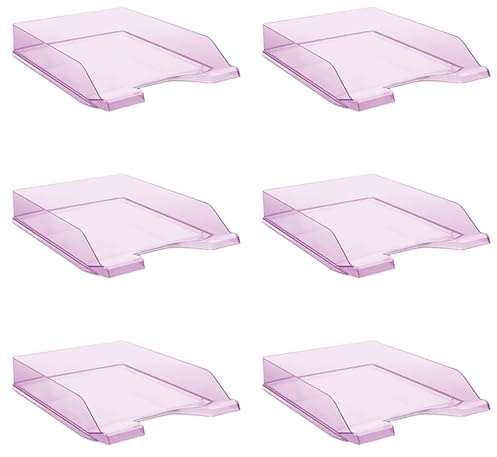 DONAU Brevfack standard transparent lila/6 stycken – A4/brevkorg modern och stapelbar förvaring/transparent glasklar/skrivbordshylla/polystyren
