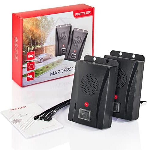 PATTLER® Marderschreck Auto batteriebetrieben für ca. 40m² - mit Ultraschall & Anti Gewöhnungseffekt. Mobiler Marderschutz mit Batteriebetrieb. Marderabwehr Auto, Haus, Dachboden, Garten - 2 Stück