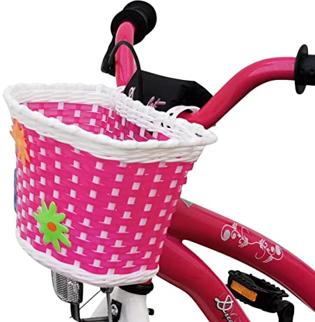 Fahrradkorb für Kinderfahrrad - Lenkerkorb vorne - Fahrradkörbchen Mädchen - Einkaufskorb geflochten - Korb für Kinderfahrrad Kinder - Lenkerkorb mit Blumen Red Loon engmaschig abnehmbar