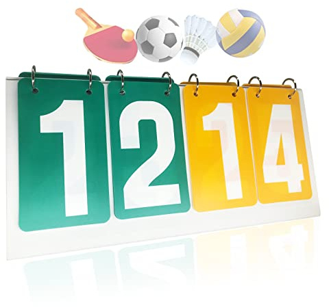 WishesMar Portable Flip Scoreboard 4 Digit Tabletop Score Board Flipper Board for Sports Competition Score Keeper Badminton Volleyball Table Tennis Football Basketball #C