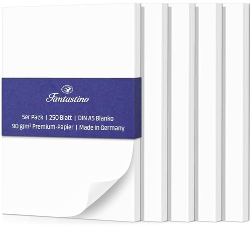 Fantastino® Block Notes A5 Bianco - 5 Pezzi, 250 Fogli (50 per Blocco) Carta Premium 90 g/m². Blocco Note, Fogli per Appunti, Blocco a Strappo per Ufficio, Casa, Scuola, Università.