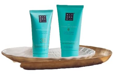 The Rituals of Karma Summer Duo includes a 50ml After Sun Cooling Shower Gel, SPF 30 Sunshine Protection Face Cream, and a 30ml Mini After Shower Foam, infuse your skin—and your summer—with kindness