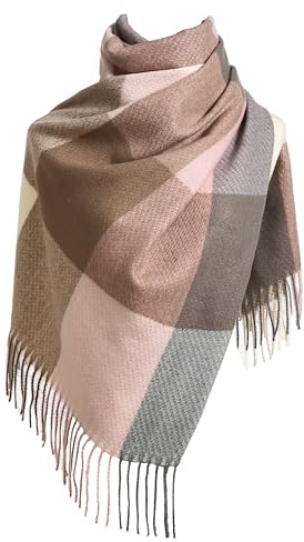 EONPOW Bufandas para Mujeres Bufandas Invierno Tartán Envolturas Larga Hilatura Borla Chal Estola Señoras Bufanda caliente