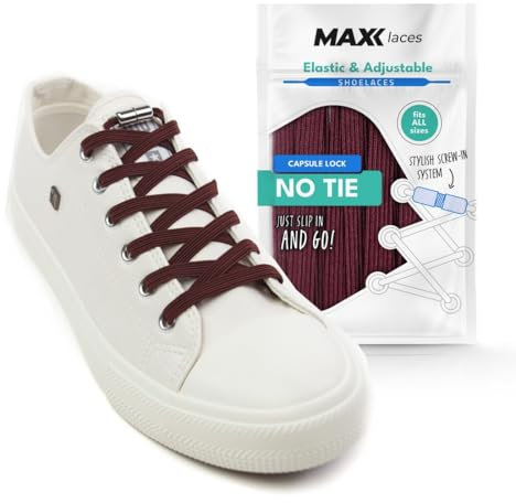 MAXX laces - Elastische Schnürsenkel ohne binden mit Metallkapseln flache Schuhbänder mit Schnellverschluss bunt für Kinder Erwachsene für Sneaker, Laufschuhe, Sporschuhe (burgundy)