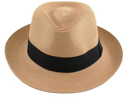 Panama Hat Unisex Sombrero de Verano y Playa - Fedora para Hombres y Mujeres - Sombrero de Paja Marrón Enrollable (Talla 59, FR/ES)