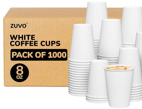 Zuvo Paper Cups Single Wall White Disposable Coffee Cups for Hot & Cold Drinks - 240 ml Paper Cups (8 OZ, 1000 Pack)
