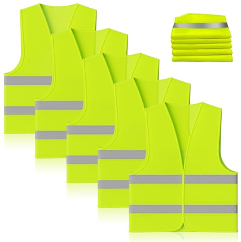 WinGluge 5 Pezzi Gilet Alta Visibilità, Universale Giallo Giubbotto Sicurezza Riflettente, Giubbotto Catarifrangente AutoTaglia XXL, Giubbotti di Sicurezza per Conducenti Cantiere Stradale Assistenza