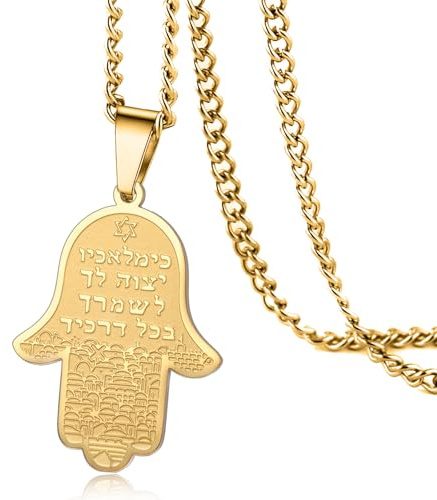 VASSAGO Collier Hamsa Main de Fatima Collier Étoile de David juive pour femmes hommes en acier inoxydable Amulette hébraïque Symbole Bijoux Cadeau (collier hamsa or)