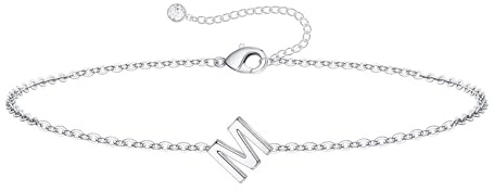 TINGN Bracelet en or et argent pour filles et femmes, plaqué or blanc 18 carats, bracelet fin avec lettres, personnalisable, cadeau d'anniversaire pour femmes et filles, 15 centimeters (extension