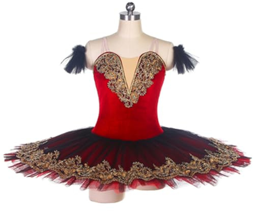 OPPOQ Girl Professional Ballet Tutu Dress Black Swan Lake Pancake Tutu Ballerina Party Dance Costumes Ballet,Red,160