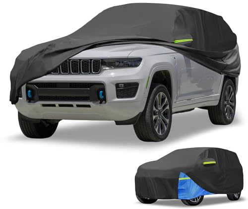 Partuto Copertura Auto Impermeabile Copertura Auto Esterna Completa per Jeep Grand Cherokee 2002-2023 210D Oxford Cloth Nero Blu con Zipper per Porta Tutte le Stagioni