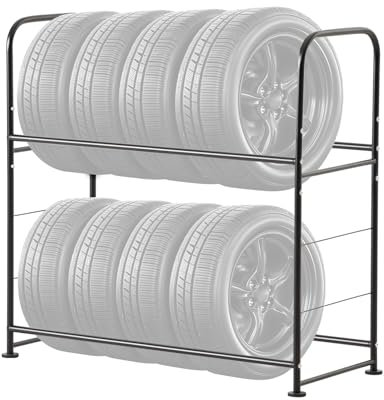 VEVOR Supporto per Pneumatici a 2 Ripiani, Contiene 8 Pneumatici Standard, Q195 Supporto per Pneumatici in Acciaio con Altezza Regolabile e Copertura Protettiva per Garage e Officina, Carico 180 kg