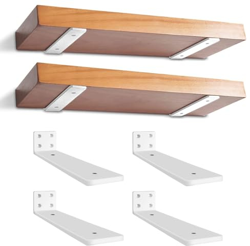4 Pezzi Supporti per Scaffali, 25 cm Staffe per Mensole Pesanti, Reggimensola Supporto Reggi Mensola da Muro, Staffa a L per mensola per Studio | Cucina | Ufficio | Camera | Bianco