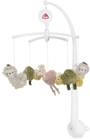Fehn - Móvil musical Lazy, Crazy & Pink, con caja de música y melodía Canción de cuna de Brahms, para dormir, relajar y entretener, con fijación para cuna, para bebés desde 0-5 meses