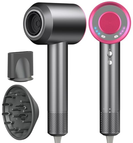 AIUNAOM Phon Capelli Professionale 160.000 giri/min, 500M Ioni Negativi, Accessori Magnetici, 3 Impostazioni Di Velocità e 4 Regolazioni Di Temperatura, Per Animali, Salone e Casa, Grigio-Rosa