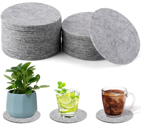 30 Piezas Posavasos de Fieltro, Posavasos Redondo en Gris, 10 cm Diámetro, Grosor 3 mm, Coasters Antideslizantes, Lavables, Resistentes al Calor, para Tazas, Mesas, Bares, Bebidas, Café y Té