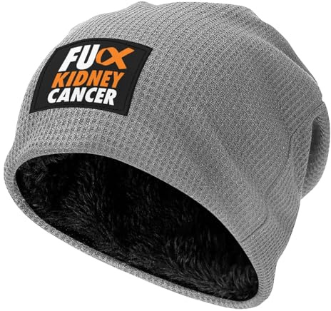 BYOBLU Fuck Kidney Cancer Knit Hat Winter Warm Knitted Caps Fleece Lined Beanie Hats for Men Women Gray