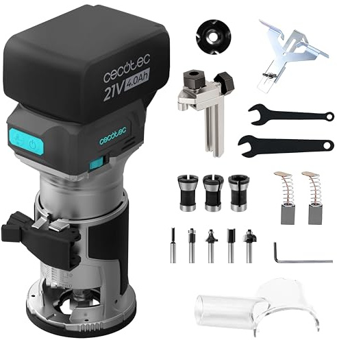 Cecotec Fresatrice per Legno a Batteria MultiShape 2000 Liberty. Batteria Nexus 21V 4Ah, Motore Brushless, 5 Frese, Testine 6/6,35/8mm, Alluminio, Profondità e Velocità Regolabili, Migliora i Lavori