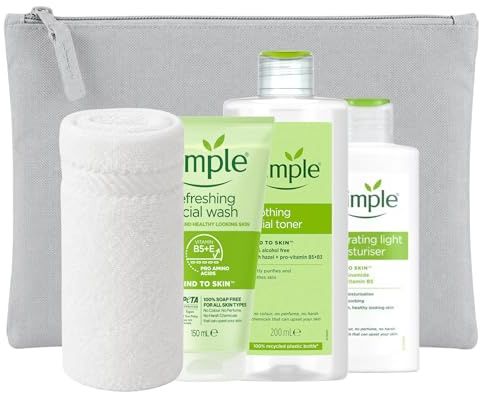 Skincare Set Gift Bundle with Skincare Set - Refreshing Facial Wash 150ml, Soothing Facial Toner 200ml, Hydrating Light Moisturiser 125ml, Cotton Face Cloth & Cosmetic Bag