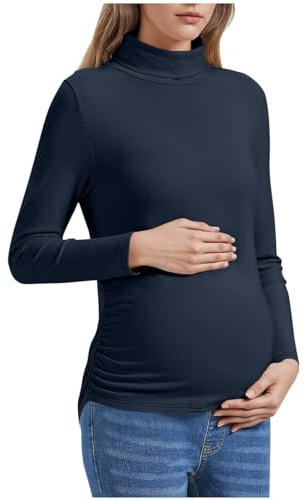Generisch 2026 Blusa de Maternidad de Invierno con Cuello Tejido Suave Suéter Volantes Laterales Cómodo Elástico para Embarazo Casual Moda Diaria, marine, S