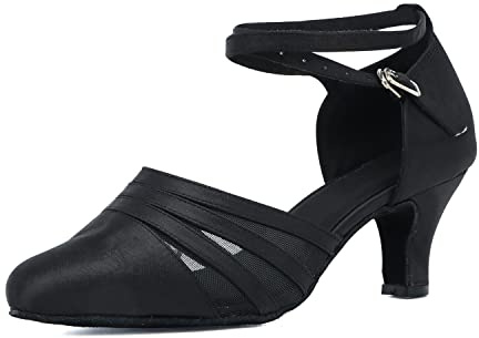 Syrads Chaussures de Danse Latine pour Femmes Chaussures de Danse Tango Valse Fête Sociale Salsa Sandale, Noir-6cm, 39 EU