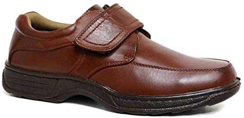 Cushion Walk Men's Leather-Lined Lightweight Formal Business Work Comfort Lace-Up, Slip-on or Touch Fastening Shoes Size 6-11 Wide Fitting (Tan. Strap, Numeric_7)