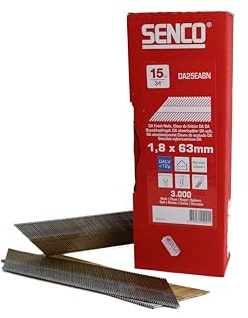 SENCO DA25EABN DA Finish Nails 1.8 x 63 mm – 15 Gauge - 34° Taped Strip - Galvanised Sencoted Smooth Shank Brad Head Nails - 3000 Pack for Furniture - Cabinets - Moldings & Trim Work