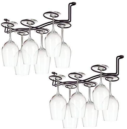 MOCOUM 2 Pack Under Cabinet Stemware Rack, Wine Glass Hanger Rack Wire Holder Storage for Cabinet Kitchen Bar