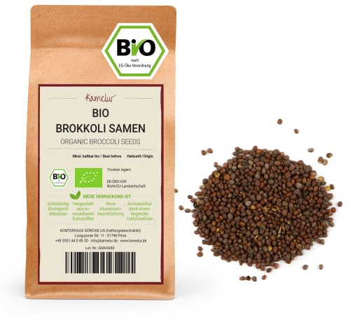 Kamelur 1kg de graines de brocoli BIO pour pousses de brocoli - Graines de brocoli germables BIO sans additifs - Graines de brocoli pour pousses BIO dans un emballage biodégradable