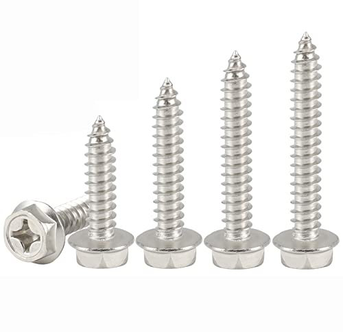 Viti304 in Acciaio Inox con Rondella Pad Croce Testa Esagonale Bulloni Autofilettanti Phillips Esagonale Esterno Viti Autofilettanti per Legno M3-m6