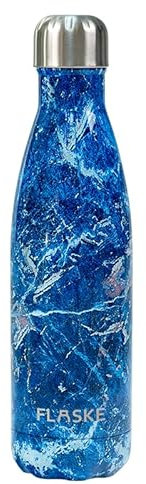 FLASKE Isolierte Edelstahl-Trinkflasche mit BPA-freiem Deckel – Auslaufsichere Doppelwand-Isolierung – 24h Kalt & 12h Heiß (Marble Skye, 500 ml)