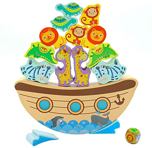 AluAbi Board Games for Kids & Adults, Noah's Ark Wooden Balance Stacking Toys, Team Building Blocks STEM Toy, Fine Motor Stacking Balance Game, Baptism Easter Birthday Gift for Boys Girls