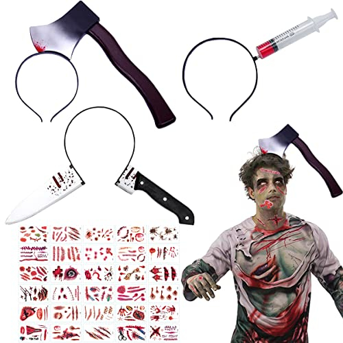 Fascia Spaventosa Halloween,Halloween Coltello Testa,Decorazione della Fascia di Halloween,Halloween Decorazioni Horror con 30 Fogli Adesivi Halloween per Halloween,Carnevale,Mascherata,Gioco di Ruolo