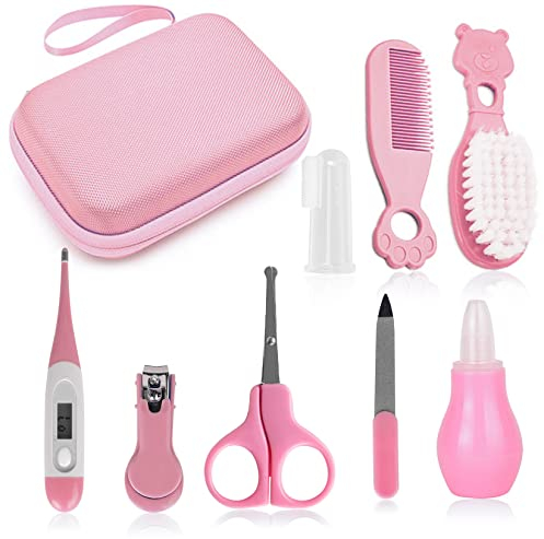 Babypflegeset Neugeborene, MKNZOME 8 teilige Baby Pflegeset Baby Erstausstattung Neugeborene mit Tragetasche Baby Nasensauger Nagelpflegeset für Säugling Kleinkind Gesundheitswesen & Pflege
