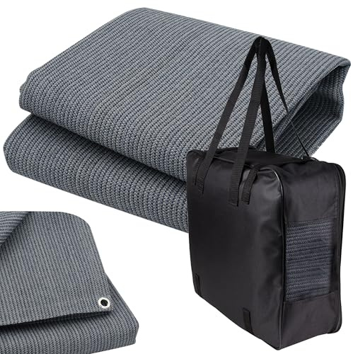 Tapis d'auvent + 12 piquets en acier + sac - 350 x 500 cm - Gris et bleu - Tapis de tente - Tapis de camping - Tapis d'auvent