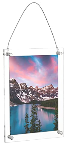 BTSKY 5x7 inch Clear Acrylic Photo Frame - Tabletop/Hanging Picture Frame with Holder and Hanging Rope, Thick Frameless Block Display Stand