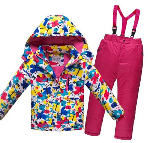 YuanDiann Skiddräkt för barn, 2-delat set, skidjacka och skidbyxor, bomullsfyllning, fleecefoder, varm, vattentät, snowboard, pojkar, flickor, overall, för barn, 110–150 cm