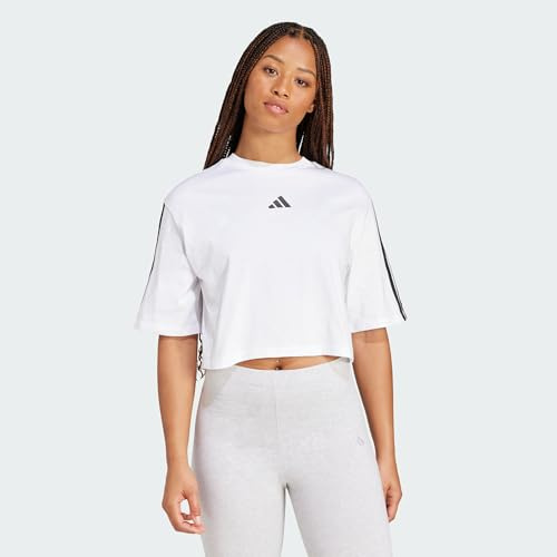 adidas Women's Essentials 3-Stripes Cotton Loose T-Shirt, White/Black, L