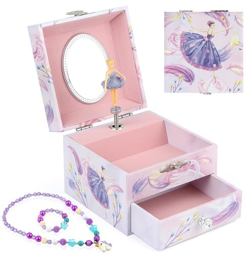 Anyiner Boîte à bijoux musicale pour filles – Boîte à bijoux avec ballerine rotative et tiroir, cadeau d'anniversaire pour enfants de 3 à 10 ans