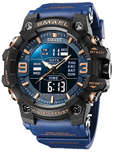 Men's Large Face Outdoor Sports Watches Military S-Shock Watch Waterproof, Backlight, Alarm, Stopwatch Features - Rugged Wristwatch for Training, Hiking and Adventure (Dark Blue-2)